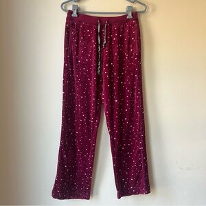 Nautica Women’s Pajama Pants Small S Burgundy Velour Star Print Lounge Sleepwear